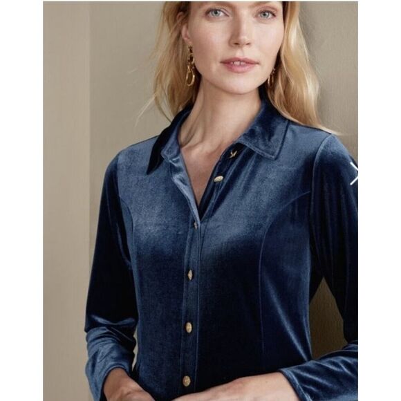 Soft Surroundings Enchanted Velvet Shirt in Navy NWT - Picture 2 of 9
